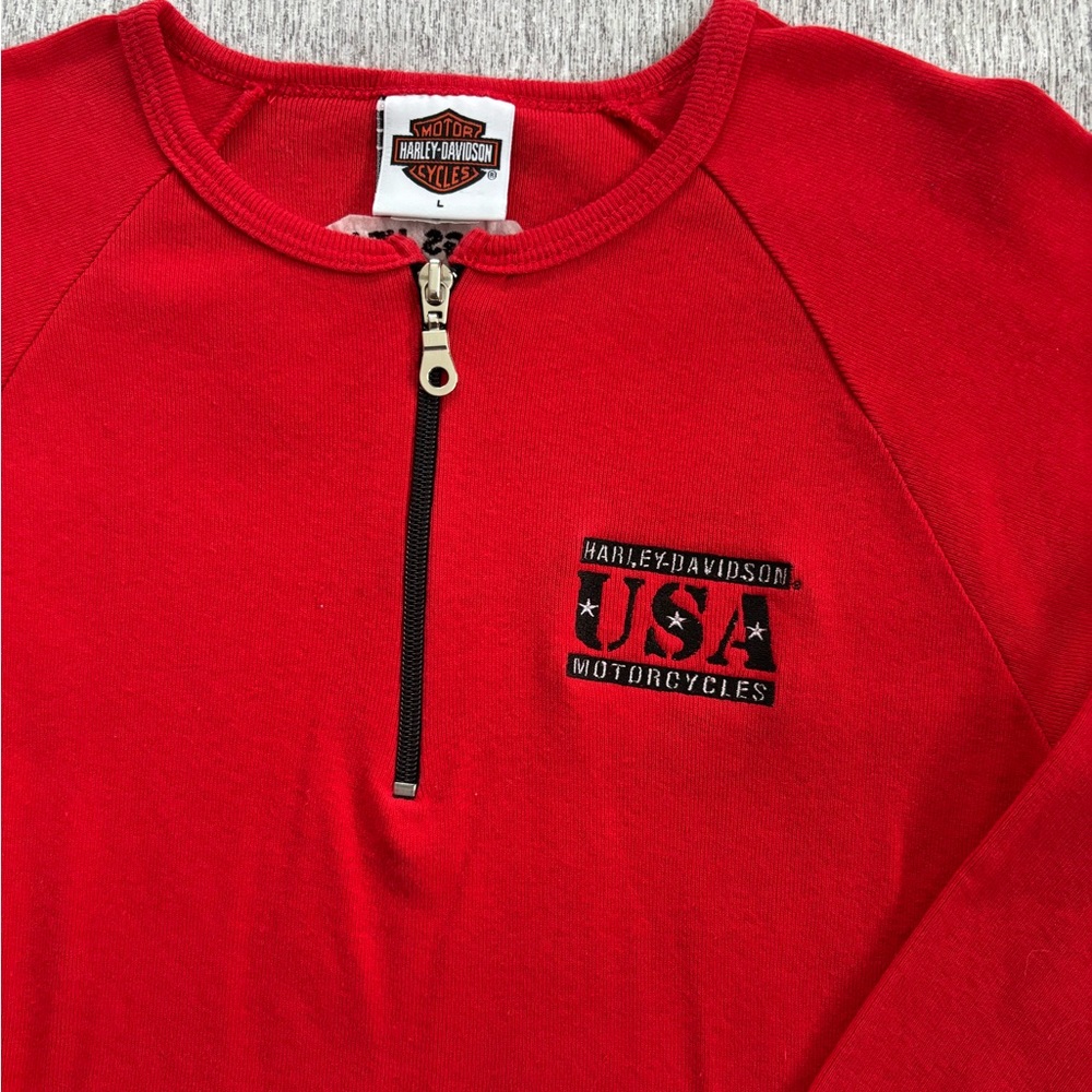 Vintage USA Harley Davidson Red Long Sleeve 3/4 Zip